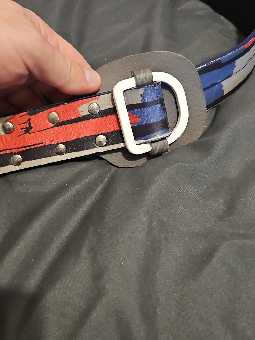 RARE Authentic Men's Balenciaga Blue and Red Stripe Leather Belt Made In Paris - Picture 2 of 5